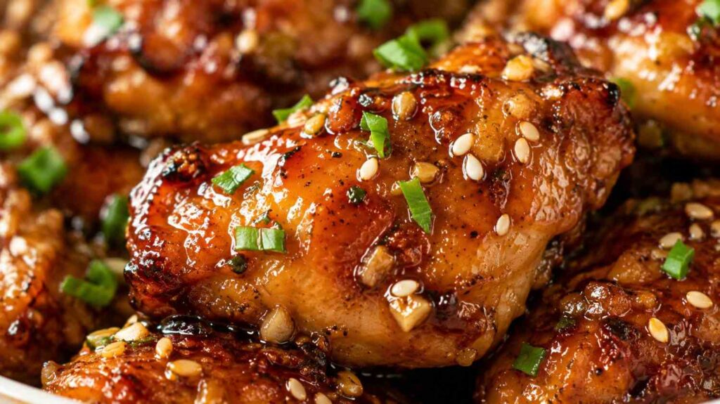 close up of honey garlic chicken recipe by flavourful cuisine