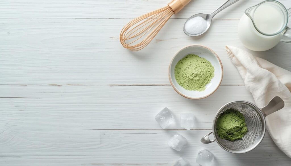 ingrediants required for matcha latte recipe by flavourful cuisine
