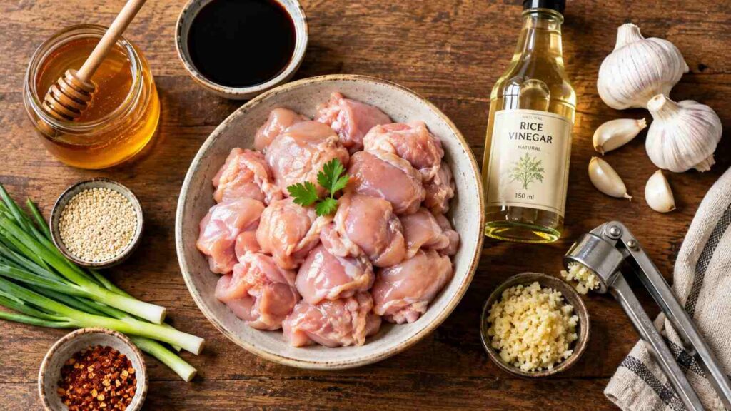 ingredients required of honey garlic chicken recipe by flavourful cuisine