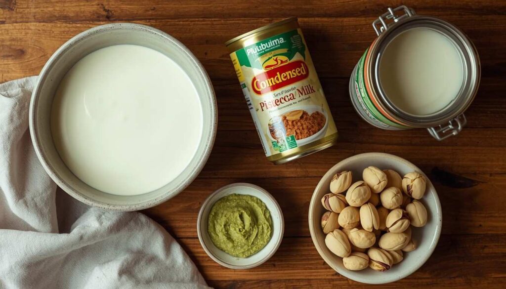ingredients you will need to make matcha pistachio ice cream by flavourful cuisine